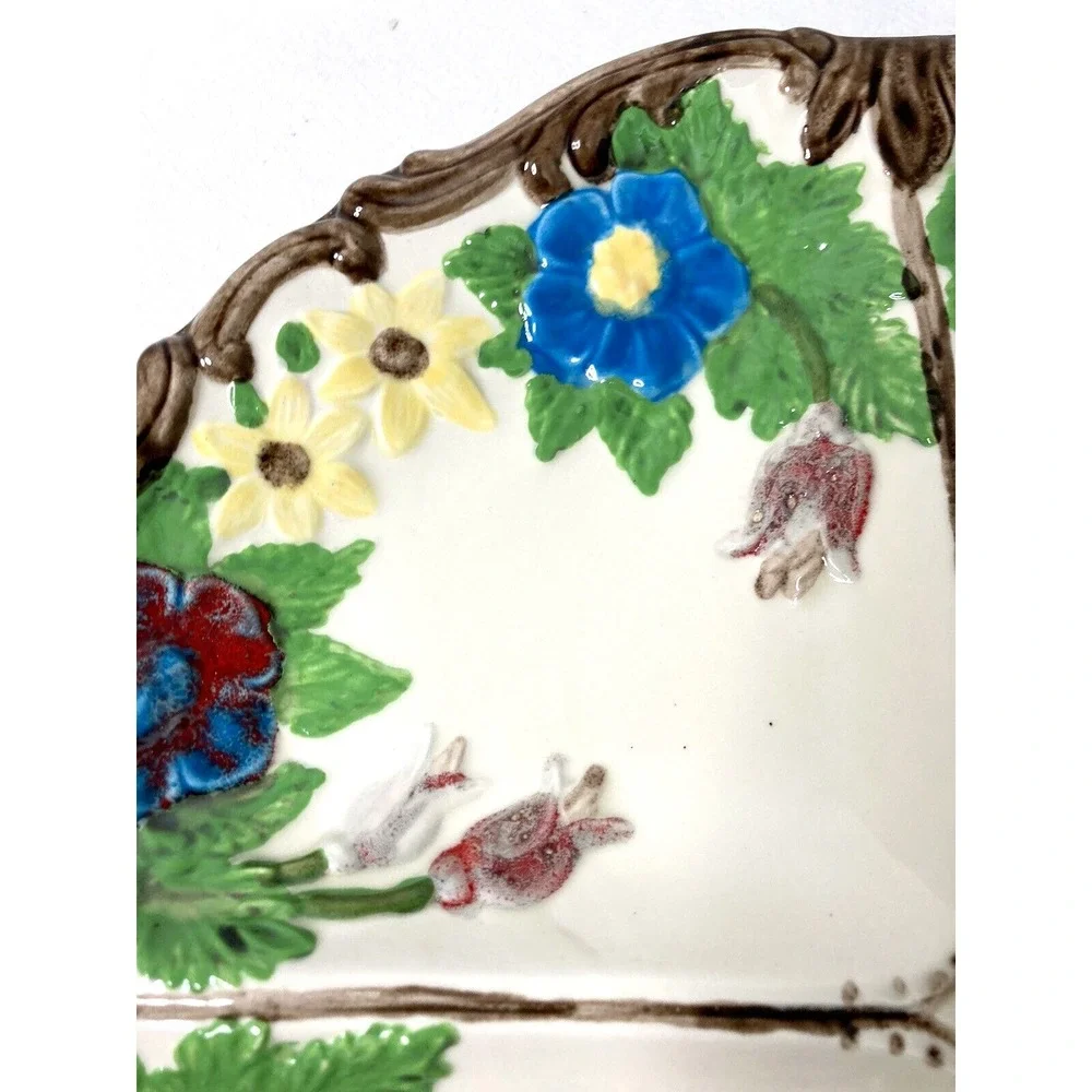 Vtg Ceramic Divided Serving Platter Plate Hand Painted Floral Cottage Country